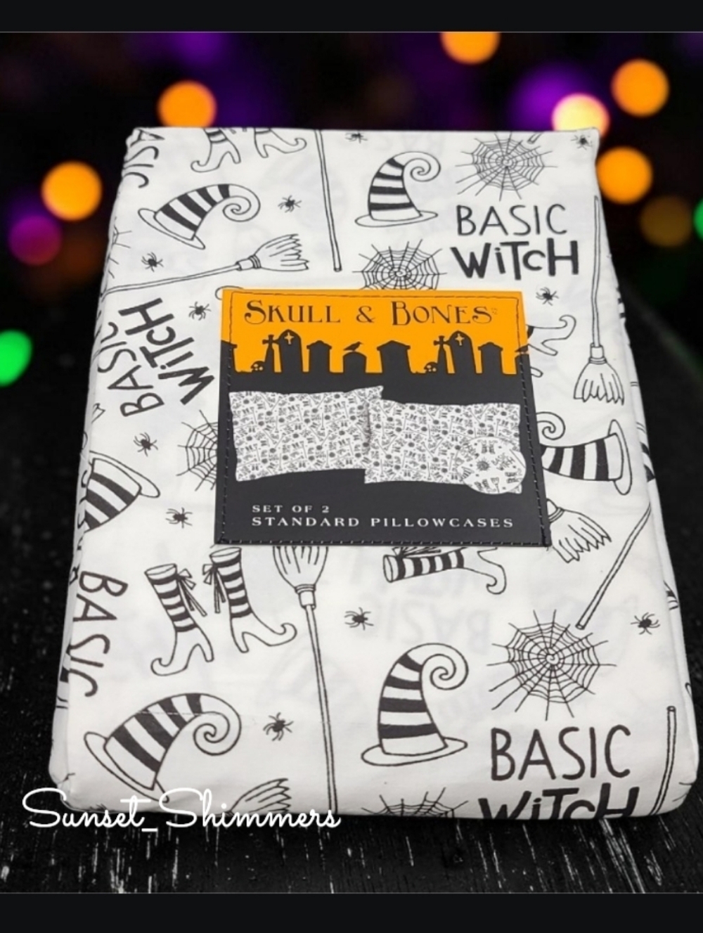 2pc Halloween Basic Witch Hat Boots Broom Standard 100% Cotton Pillowcase Set